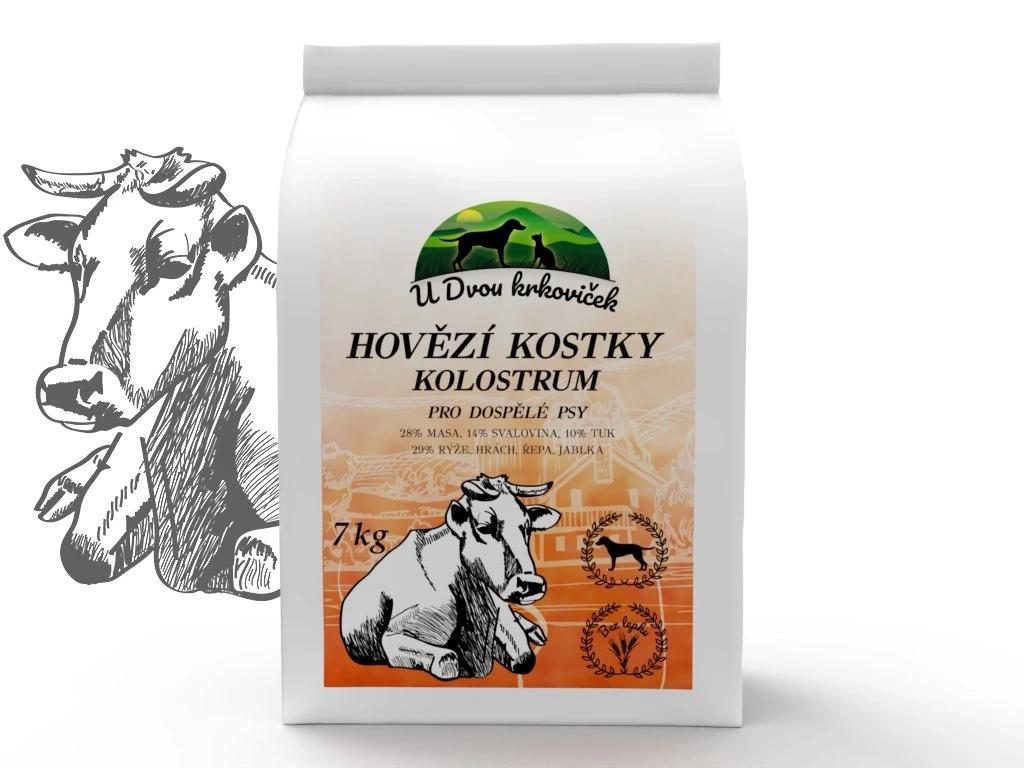 Kostky s hovězí svalovinou a rýží + kolostrum 7kg