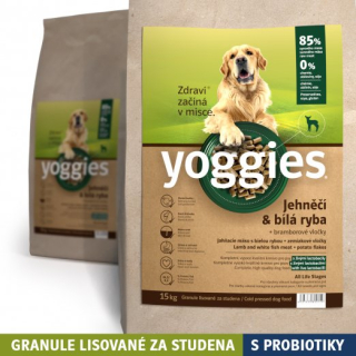 YOGGIES granule jehněčí+bílá ryba 15 kg